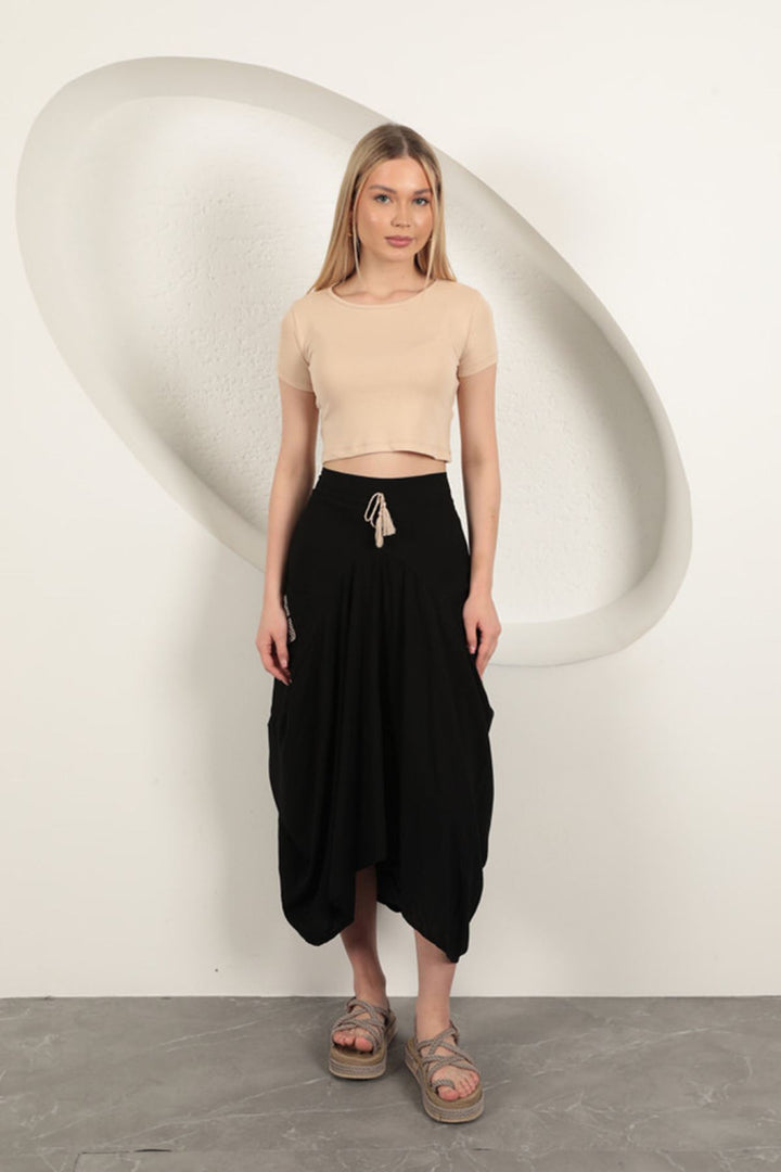 KKT Viscose Fabric Embroidered Skirt-Black - Pensacola