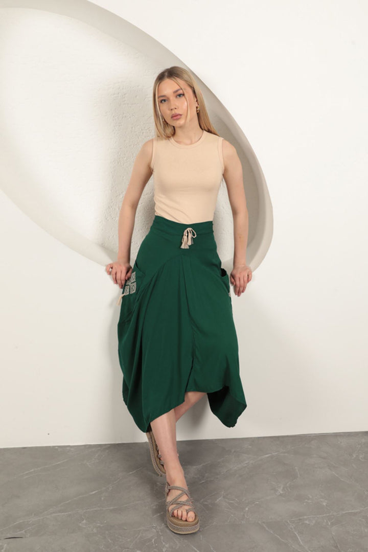 KKT Viscose Fabric Embroidered Skirt-Green - Schio