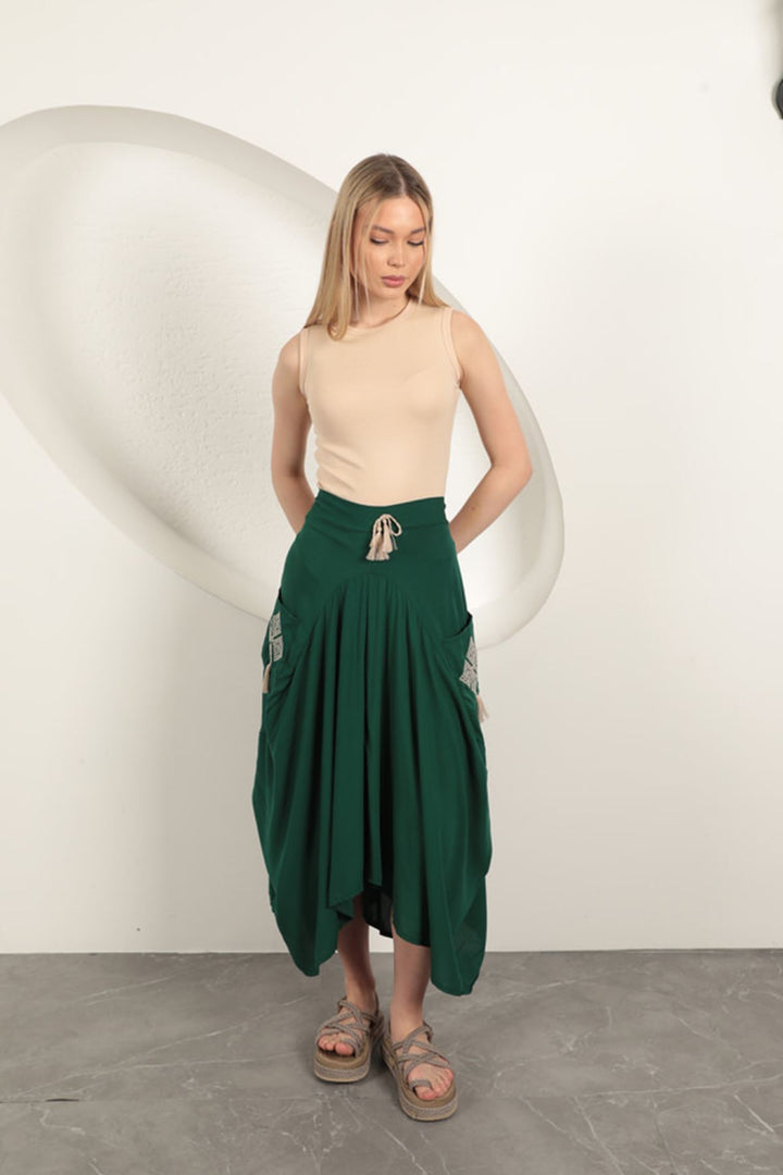 KKT Viscose Fabric Embroidered Skirt-Green - Schio