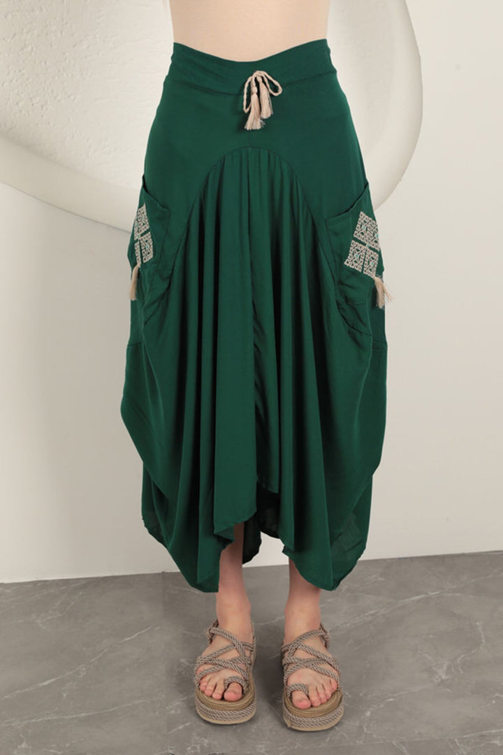 KKT Viscose Fabric Embroidered Skirt-Green - Schio