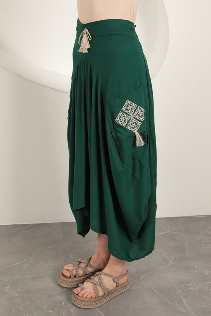 KKT Viscose Fabric Embroidered Skirt-Green - Schio