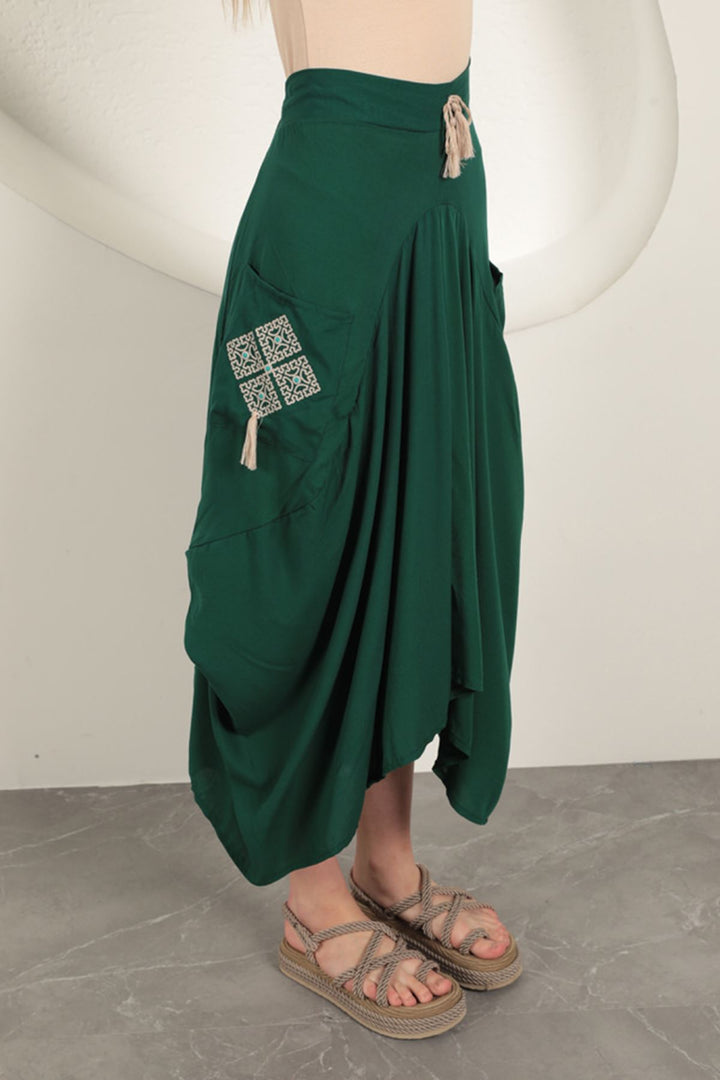 KKT Viscose Fabric Embroidered Skirt-Green - Schio
