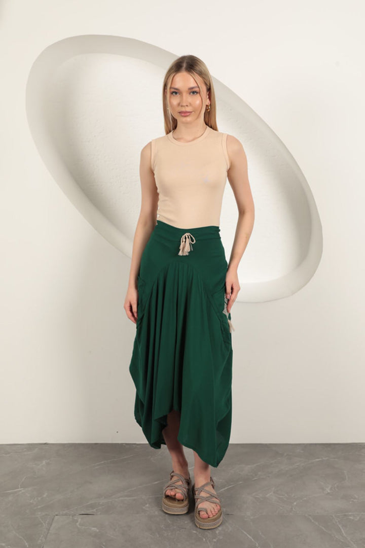 KKT Viscose Fabric Embroidered Skirt-Green - Schio