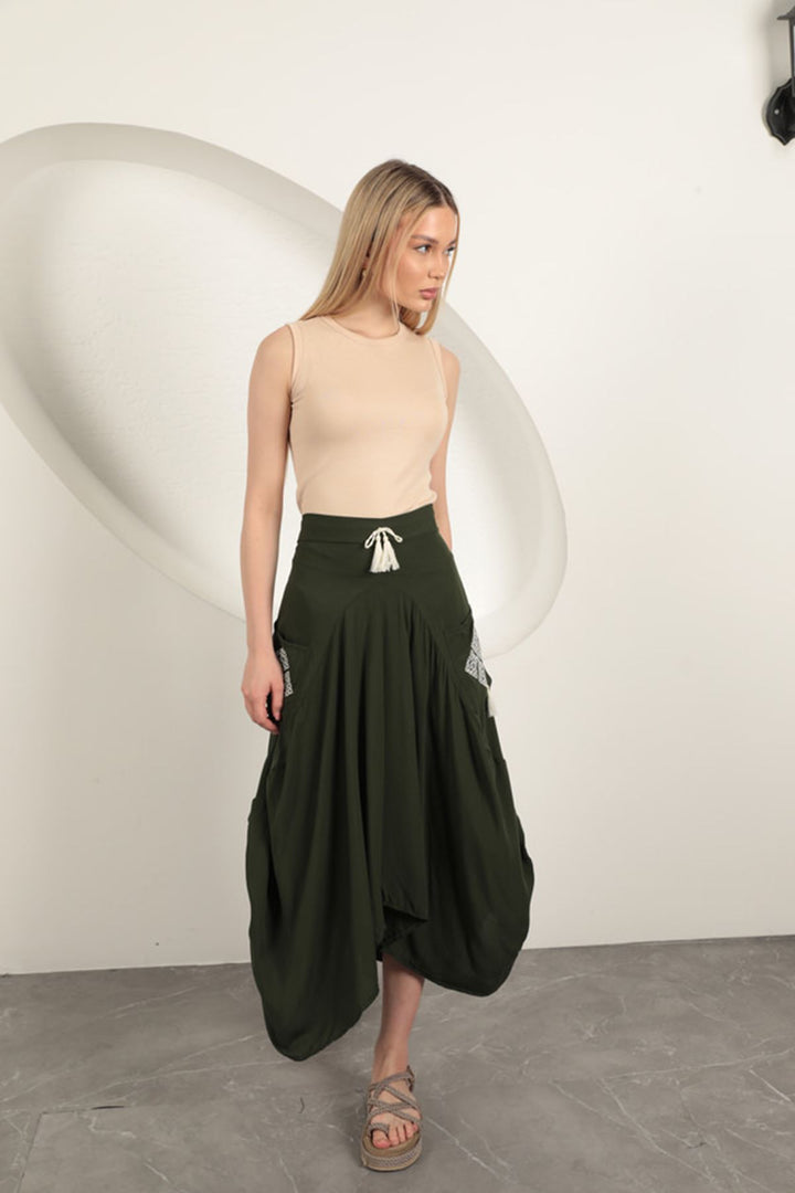 KKT Viscose Fabric Embroidered Skirt-Khaki - Evanston