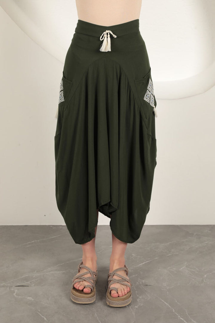 KKT Viscose Fabric Embroidered Skirt-Khaki - Evanston