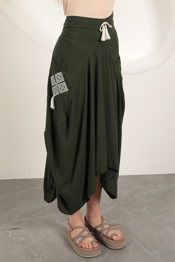 KKT Viscose Fabric Embroidered Skirt-Khaki - Evanston