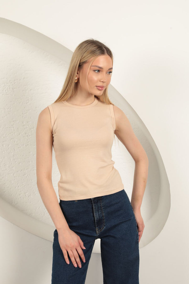 KKT Strawberry Viscose Fabric Basic Blouse-Beige - Brühl