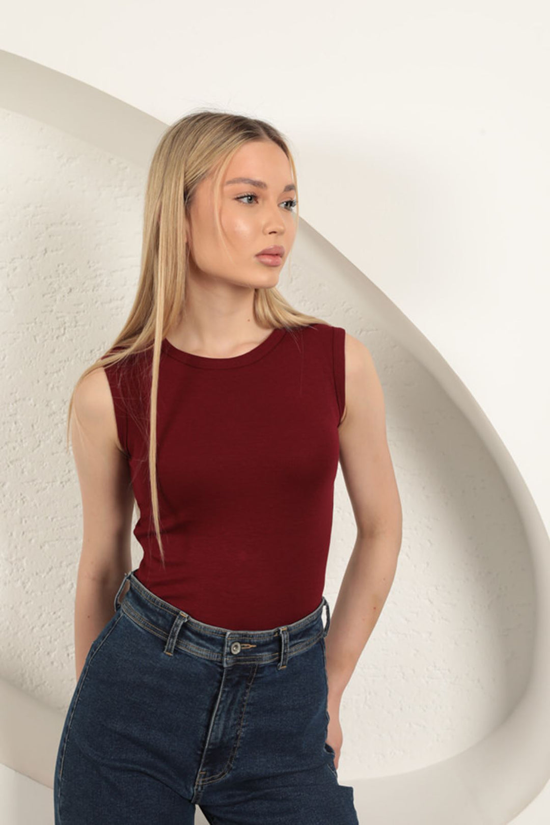 KKT Strawberry Viscose Fabric Basic Blouse-Burgundy - Bruges