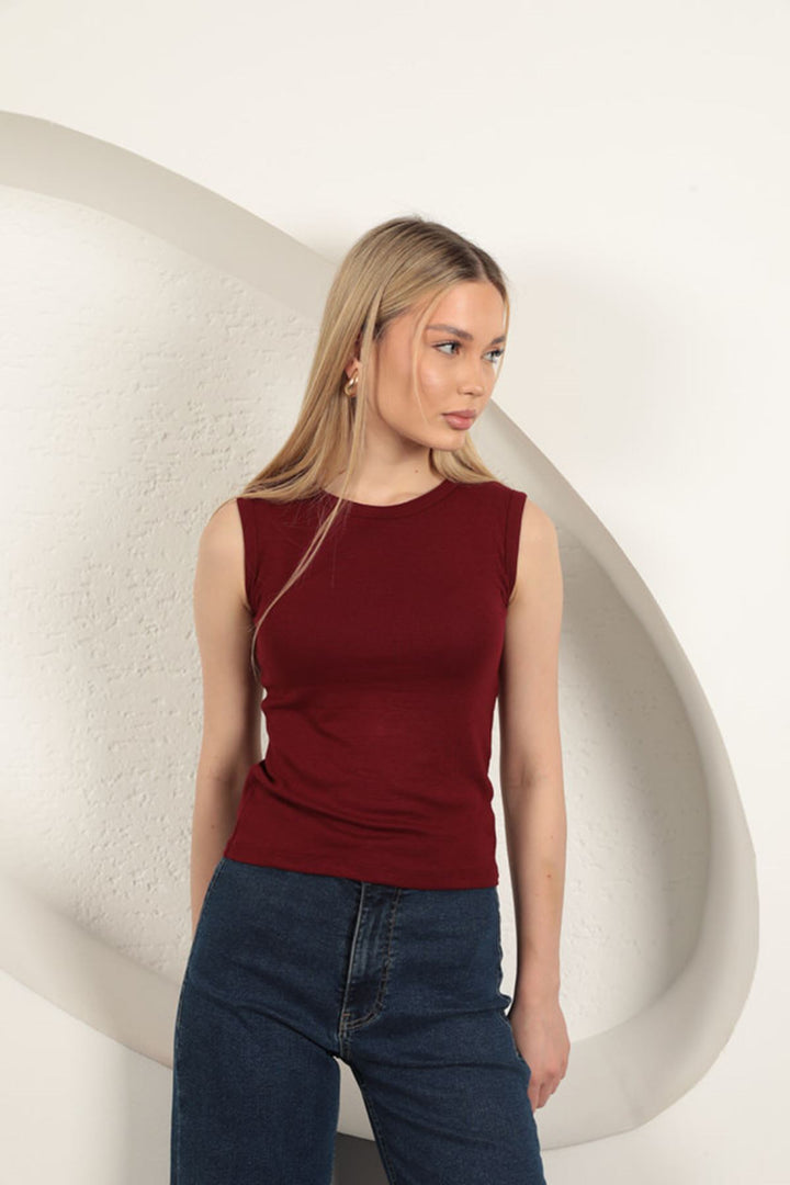 KKT Strawberry Viscose Fabric Basic Blouse-Burgundy - Bruges