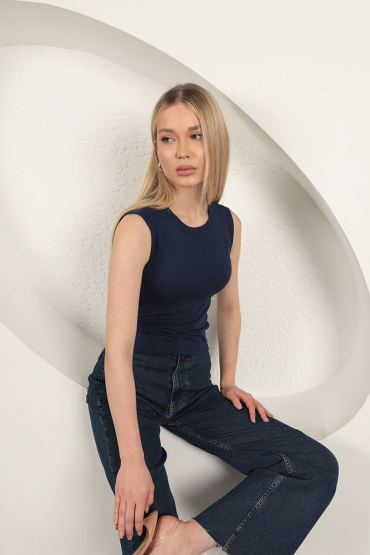 KKT Çilek Viscose Fabric Basic Blouse-Navy Blue - Alexandria