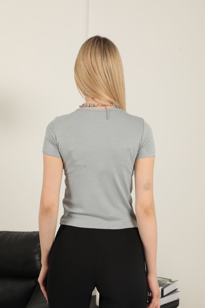 KKT Strawberry Viscose Fabric Basic T-Shirt-Grey - Cerveteri