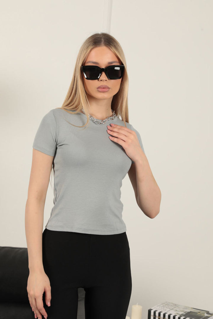 KKT Strawberry Viscose Fabric Basic T-Shirt-Grey - Cerveteri
