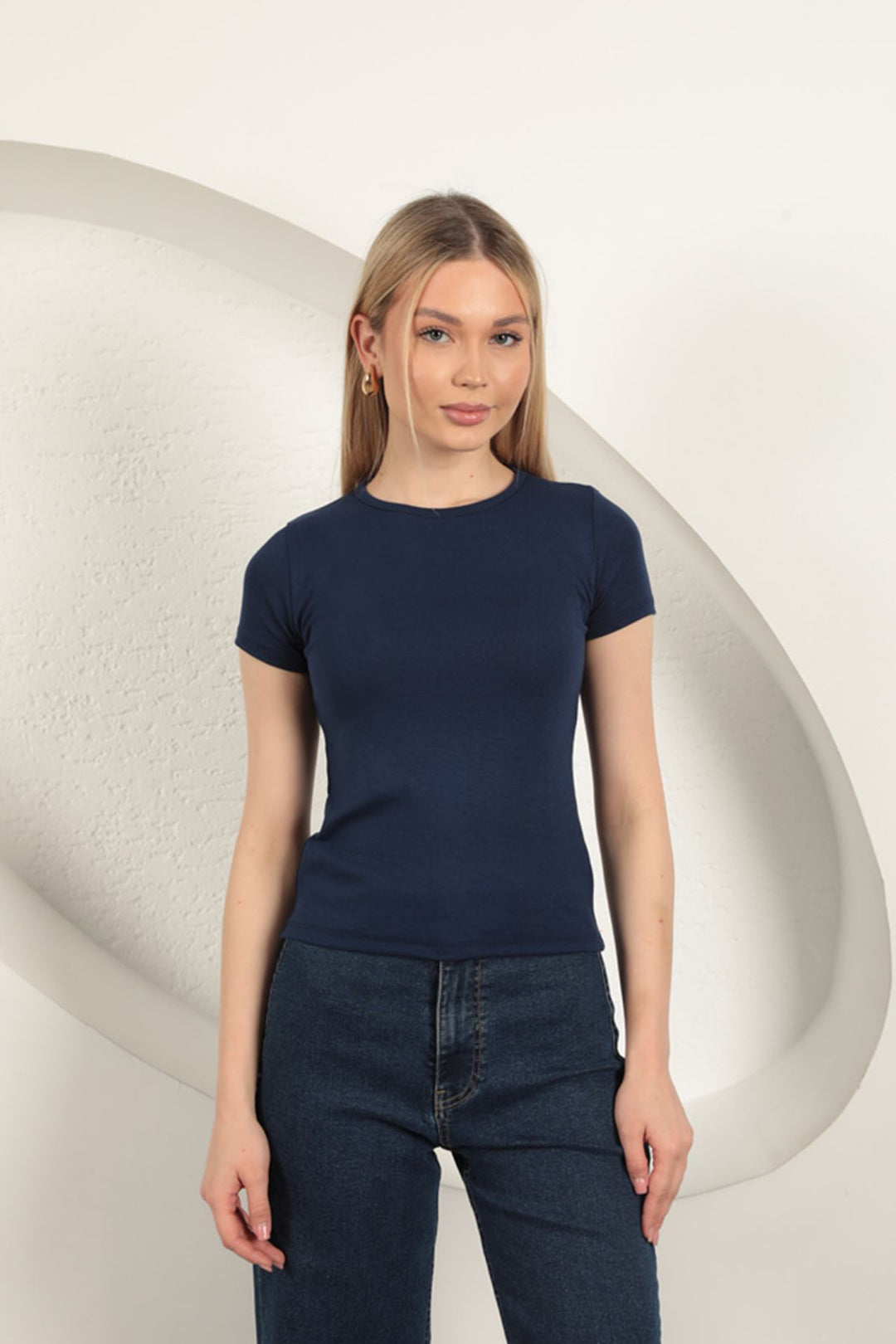 KKT Viscose Fabric Basic T-Shirt-Navy Blue - Rialto