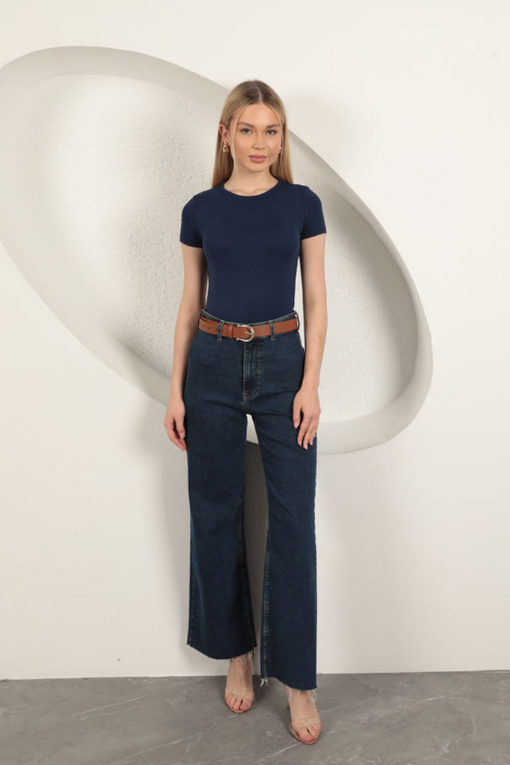 KKT Viscose Fabric Basic T-Shirt-Navy Blue - Rialto