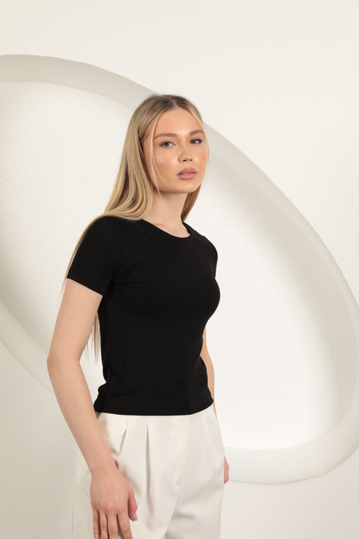KKT Viscose Fabric Basic T-Shirt-Black - Venice