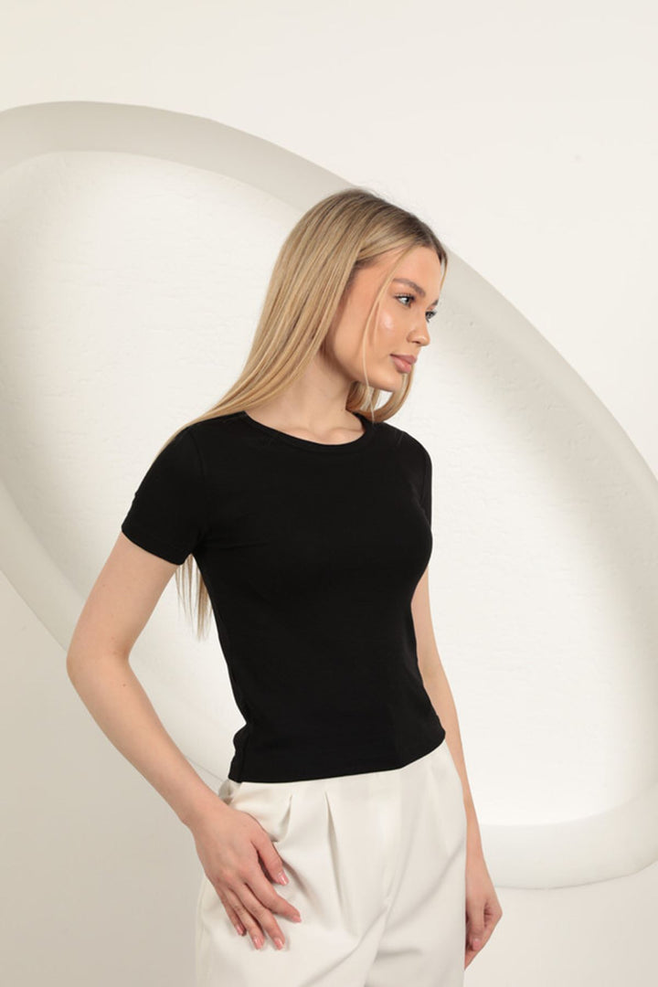 KKT Viscose Fabric Basic T-Shirt-Black - Venice