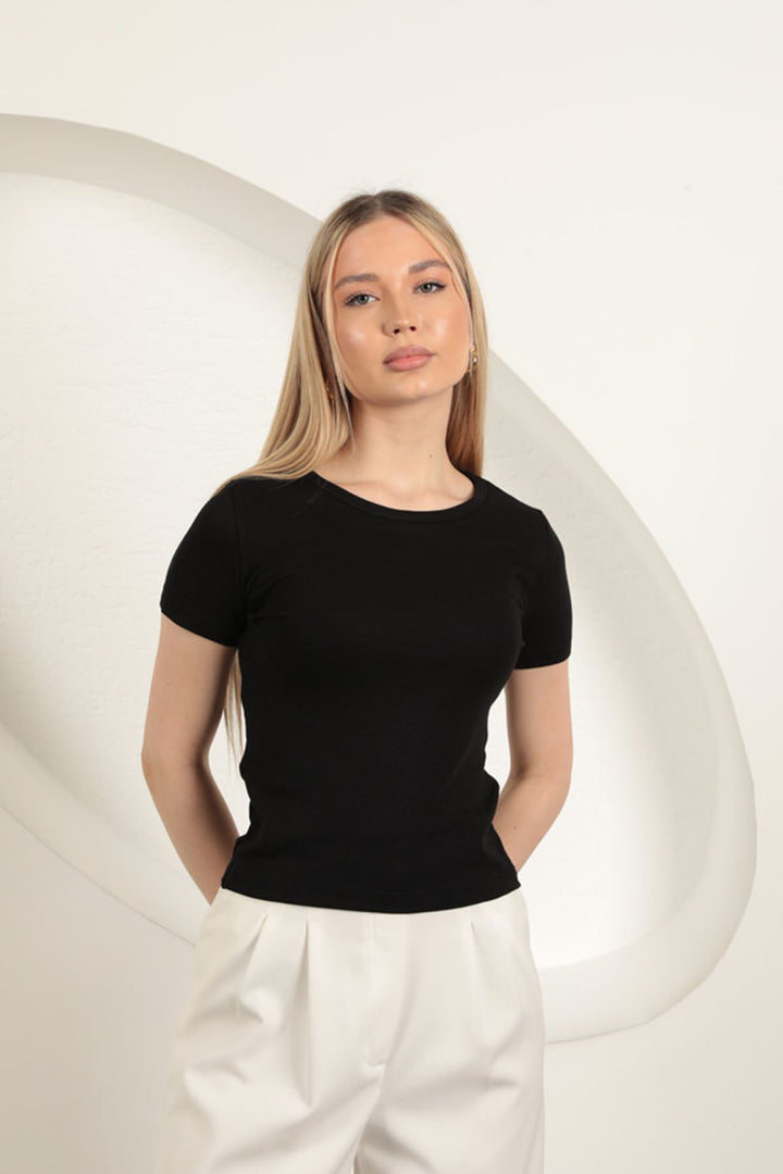 KKT Viscose Fabric Basic T-Shirt-Black - Venice