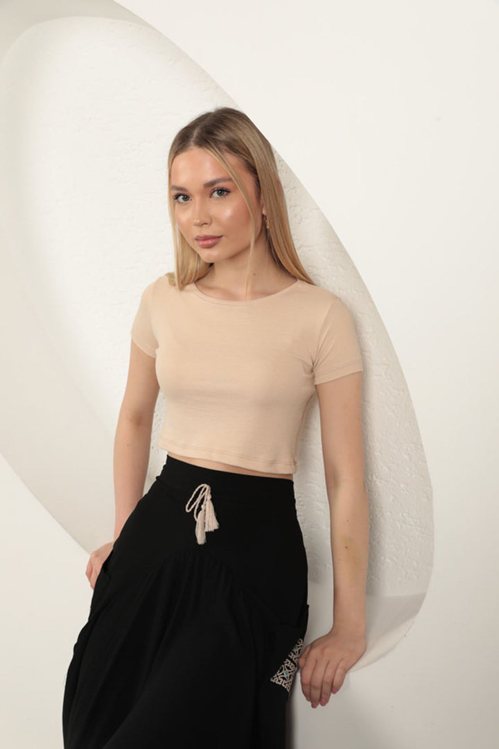 KKT Strawberry Viscose Fabric Basic Crop-Beige - Hunedoara