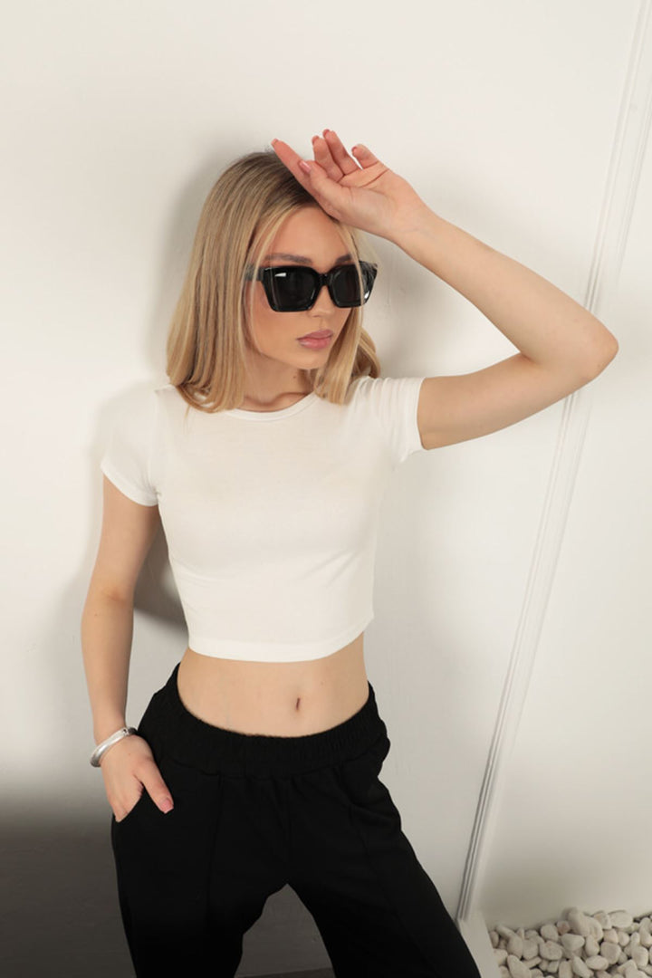 KKT Çilek Viscose Fabric Basic Crop-Ecru - Carmichael