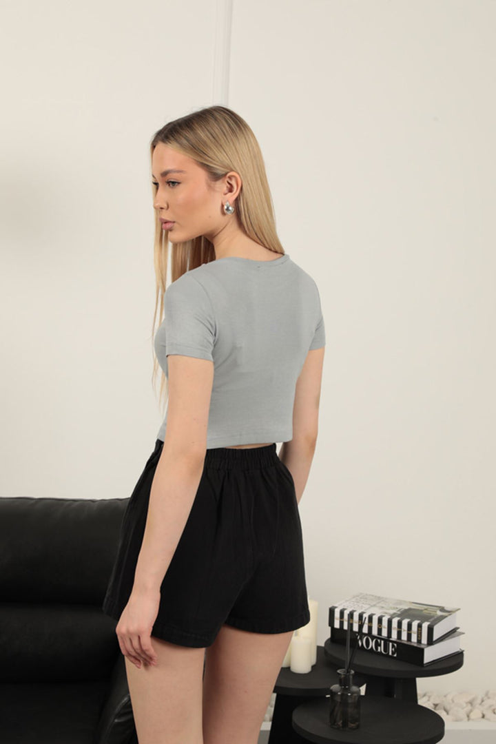 KKT Strawberry Viscose Fabric Basic Crop-Grey - Arrecife