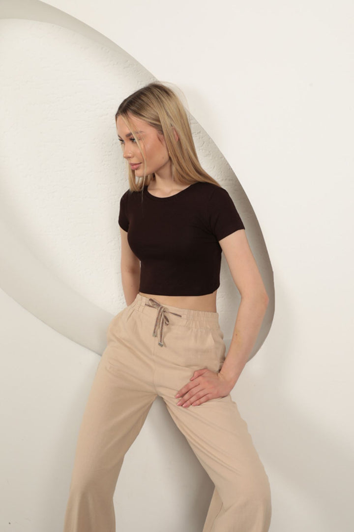 KKT Strawberry Viscose Fabric Basic Crop-Brown - Royal Oak