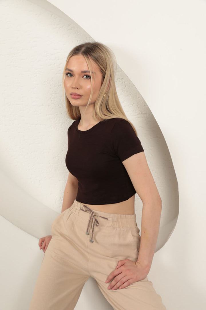 KKT Strawberry Viscose Fabric Basic Crop-Brown - Royal Oak