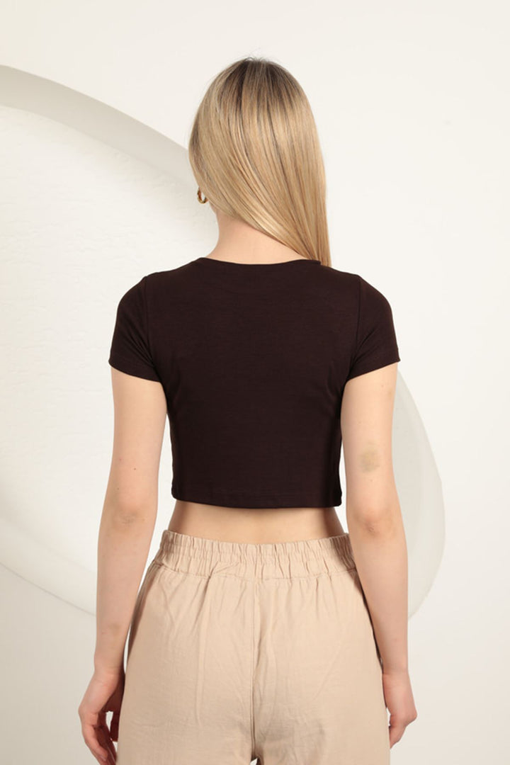KKT Strawberry Viscose Fabric Basic Crop-Brown - Royal Oak