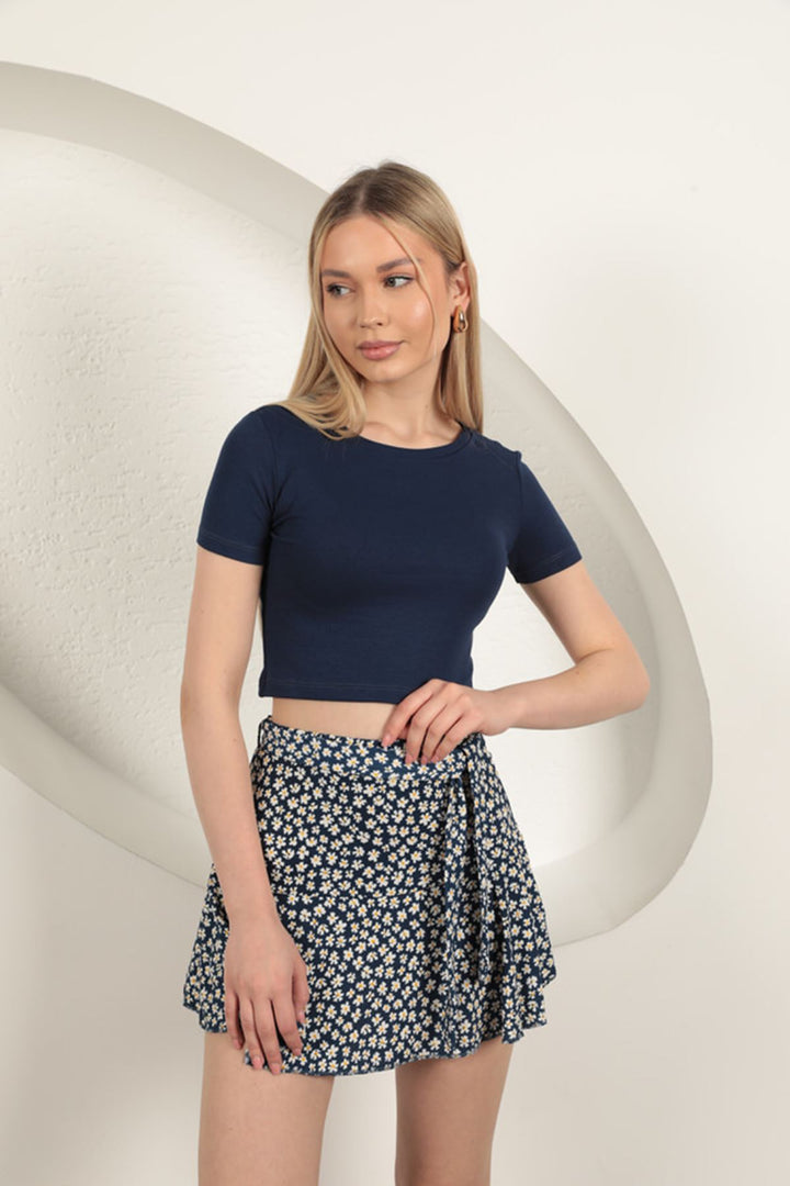 KKT Strawberry Viscose Fabric Basic Crop-Navy Blue - Famalicão