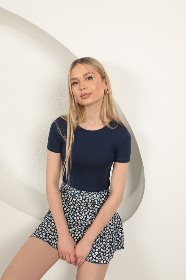 KKT Strawberry Viscose Fabric Basic Crop-Navy Blue - Famalicão