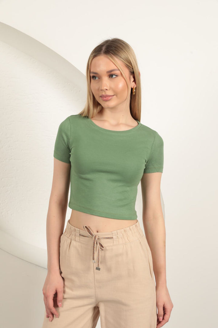 KKT Çilek Viscose Fabric Basic Crop-Khaki - Las Delicias