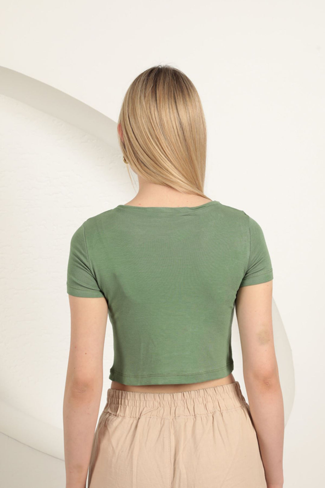 KKT Çilek Viscose Fabric Basic Crop-Khaki - Las Delicias