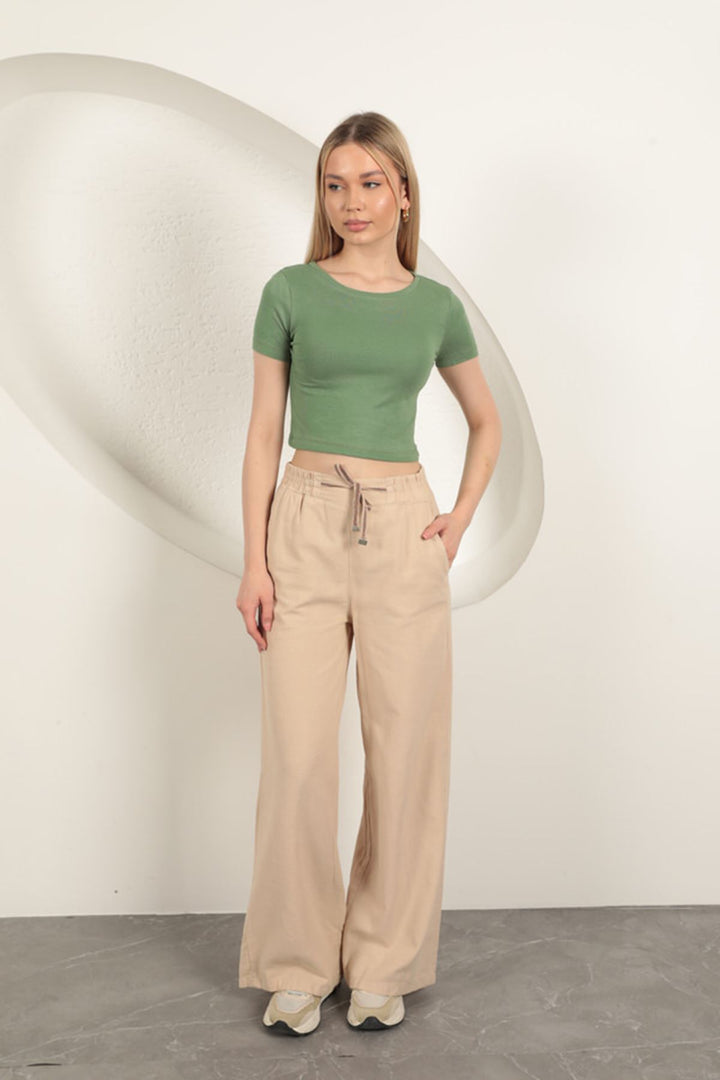 KKT Çilek Viscose Fabric Basic Crop-Khaki - Las Delicias