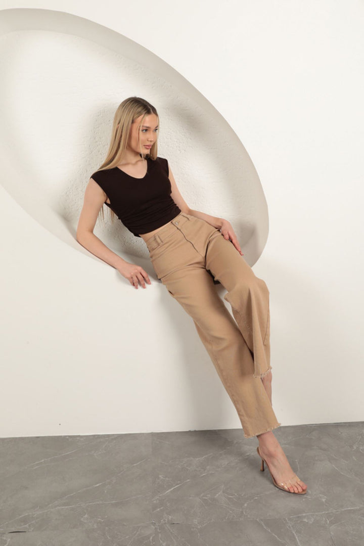 KKT Strawberry Viscose Fabric Side Gathered Blouse-Brown - Maddaloni