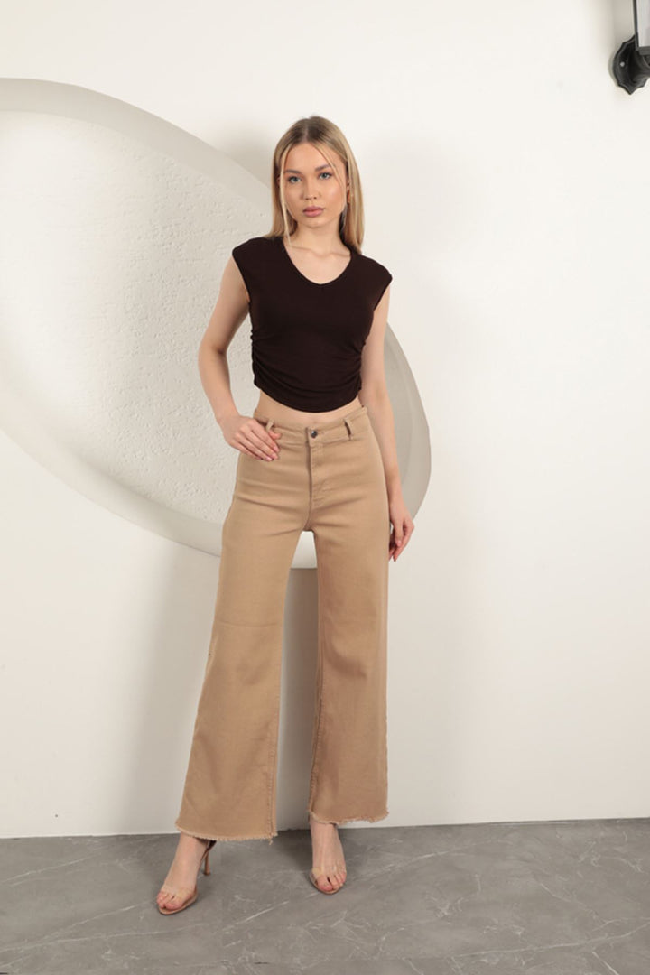 KKT Strawberry Viscose Fabric Side Gathered Blouse-Brown - Maddaloni