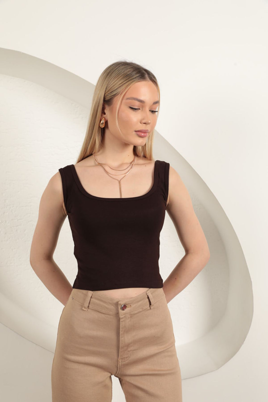 KKT Strawberry Viscose Fabric Suspender Crop-Brown - Newcastle under Lyme