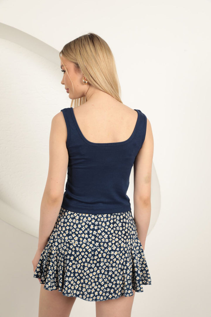 KKT Strawberry Viscose Fabric Suspender Crop-Navy Blue - Onteniente