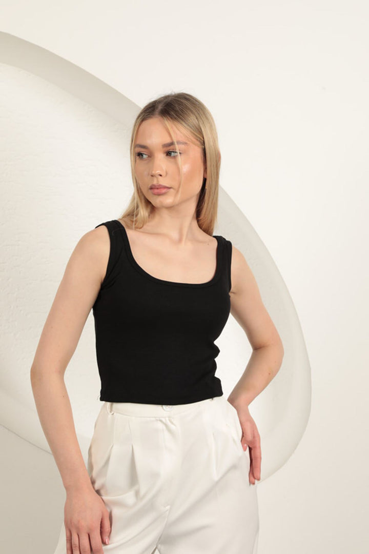 KKT Strawberry Viscose Fabric Suspender Crop-Black - Varash