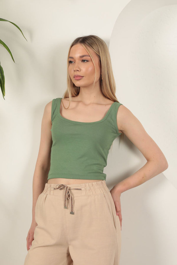 KKT Strawberry Viscose Fabric Suspender Crop-Khaki - Tulsa