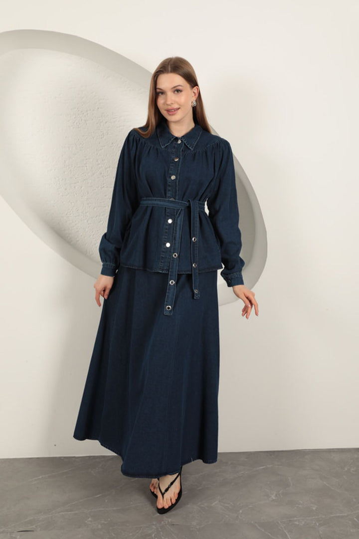 KKT Denim Fabric Skirt Women's Suit-Dark Blue - North Fort Myers
