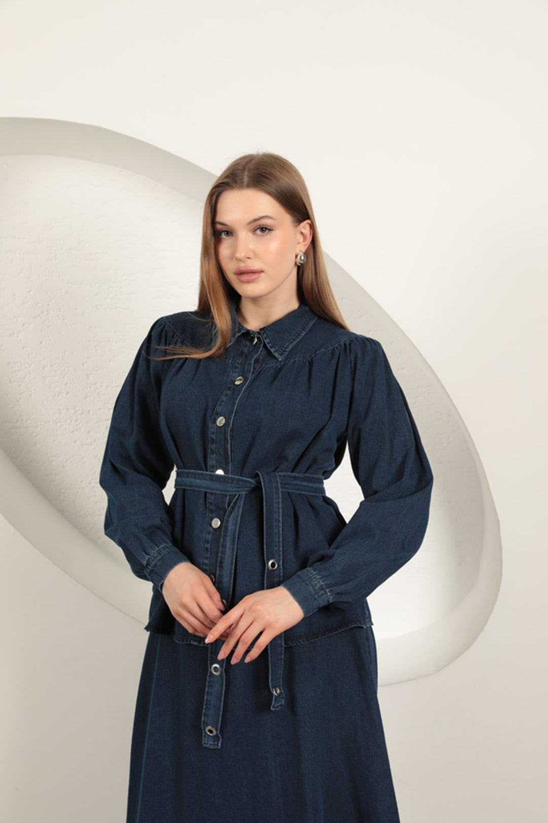 KKT Denim Fabric Skirt Women's Suit-Dark Blue - North Fort Myers