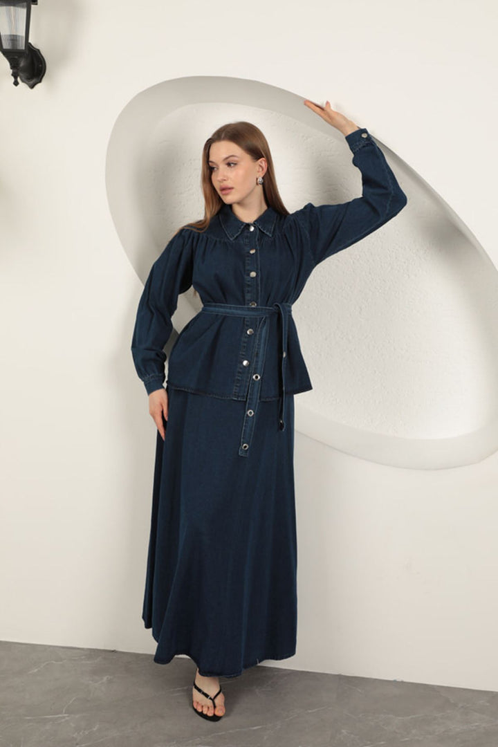 KKT Denim Fabric Skirt Women's Suit-Dark Blue - North Fort Myers