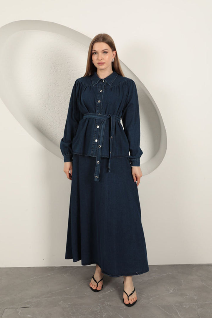 KKT Denim Fabric Skirt Women's Suit-Dark Blue - North Fort Myers