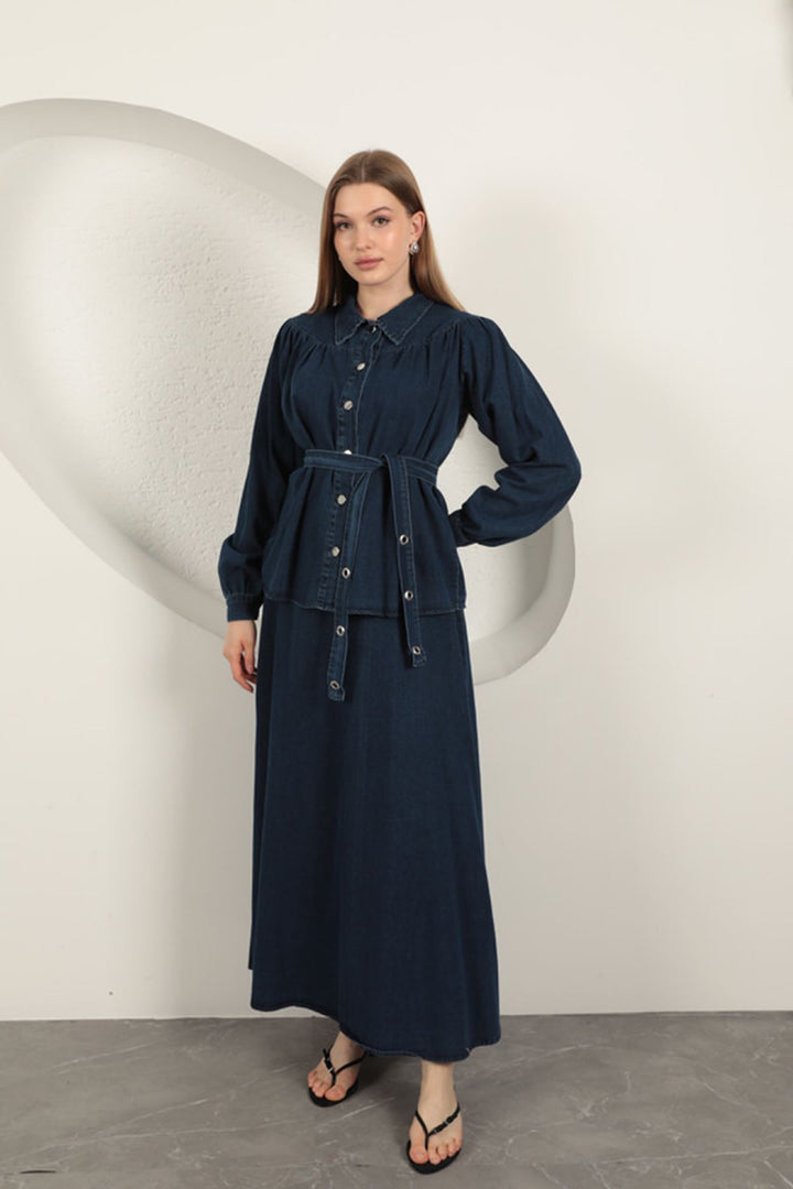 KKT Denim Fabric Skirt Women's Suit-Dark Blue - North Fort Myers