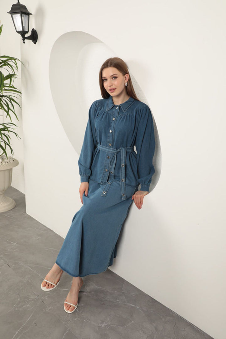 KKT Denim Fabric Skirt Women's Suit-Blue - Rouyn-Noranda