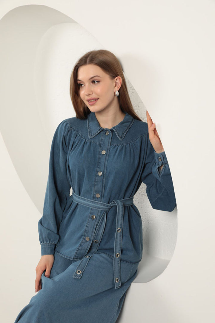 KKT Denim Fabric Skirt Women's Suit-Blue - Rouyn-Noranda