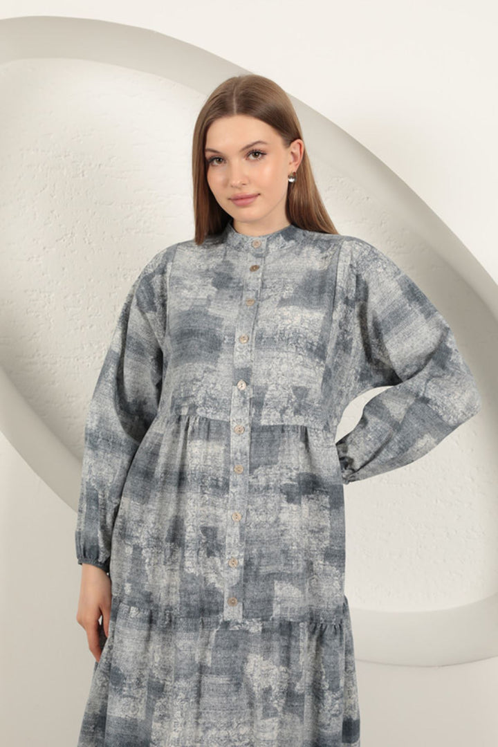 KKT Viscose Fabric Denim Effect Women's Dress-Blue - Rubí