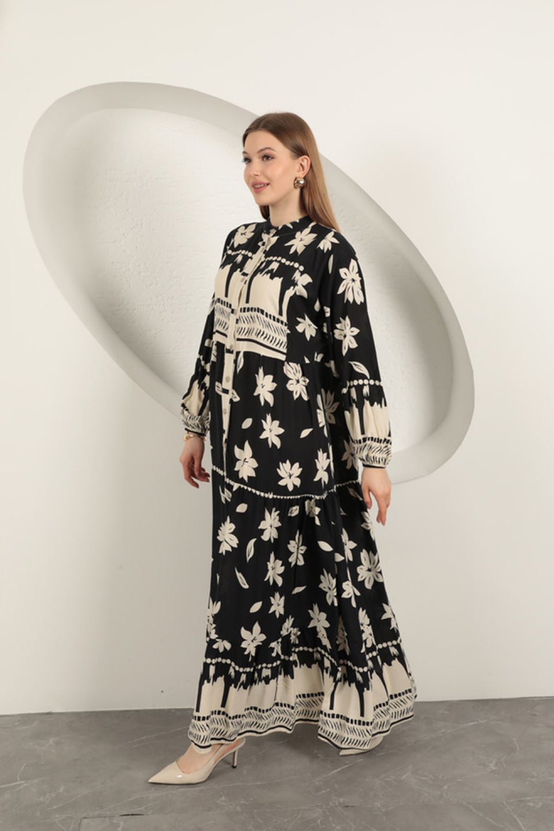 KKT Floral Pattern Women's Dress-Black - Hackensack