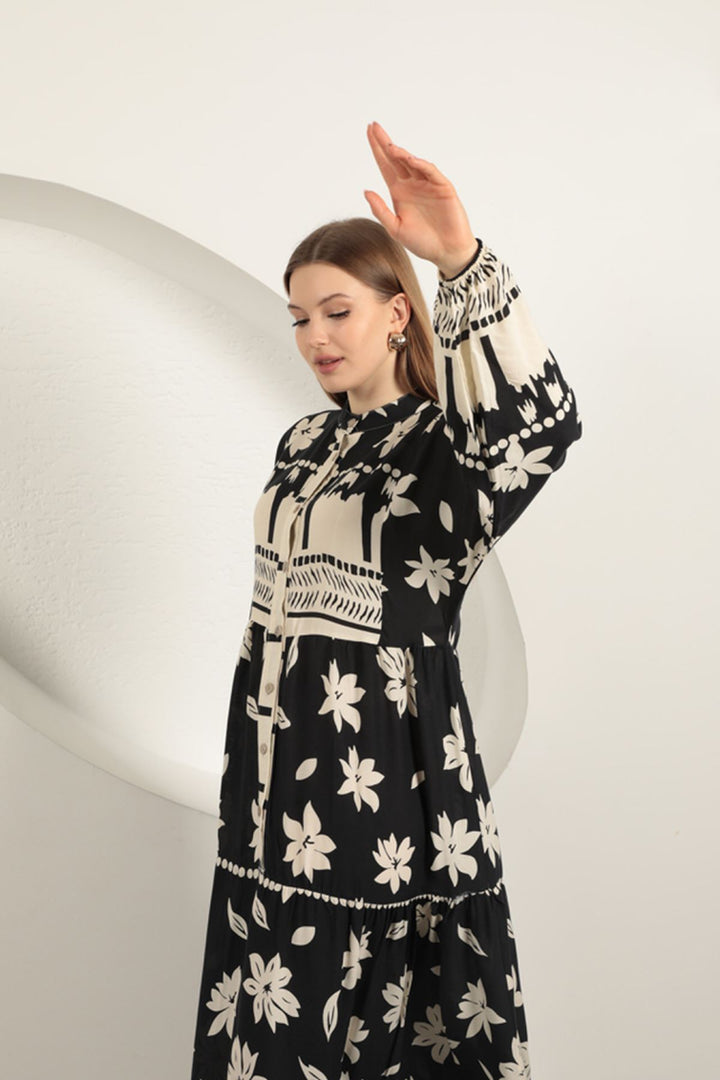 KKT Floral Pattern Women's Dress-Black - Hackensack