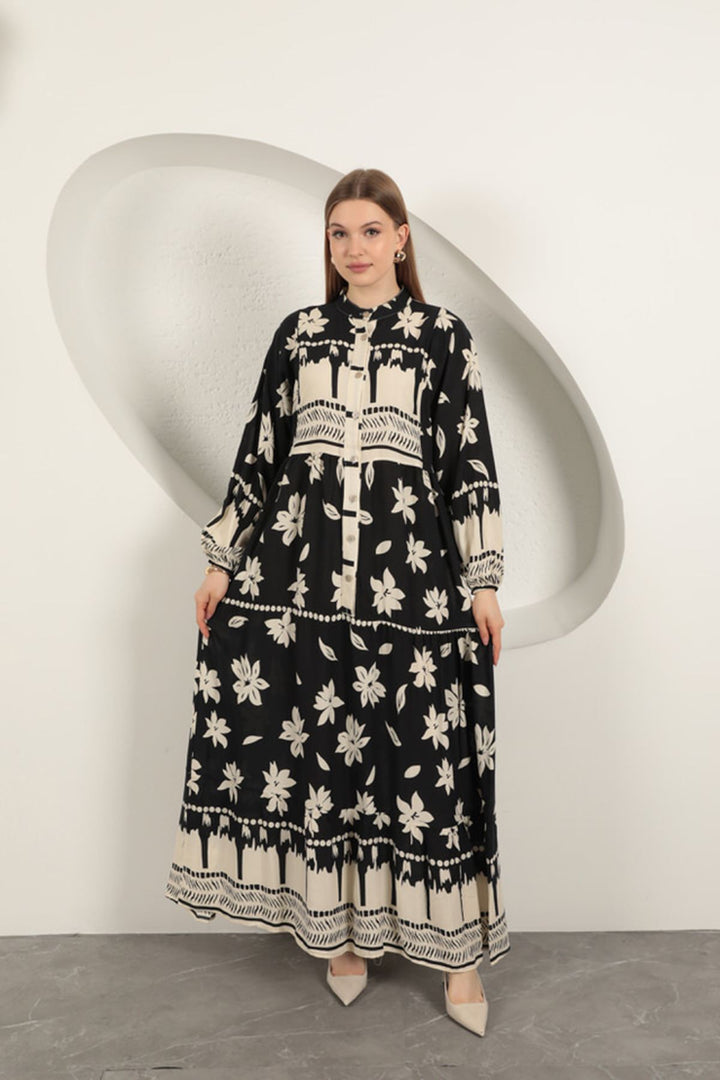 KKT Floral Pattern Women's Dress-Black - Hackensack