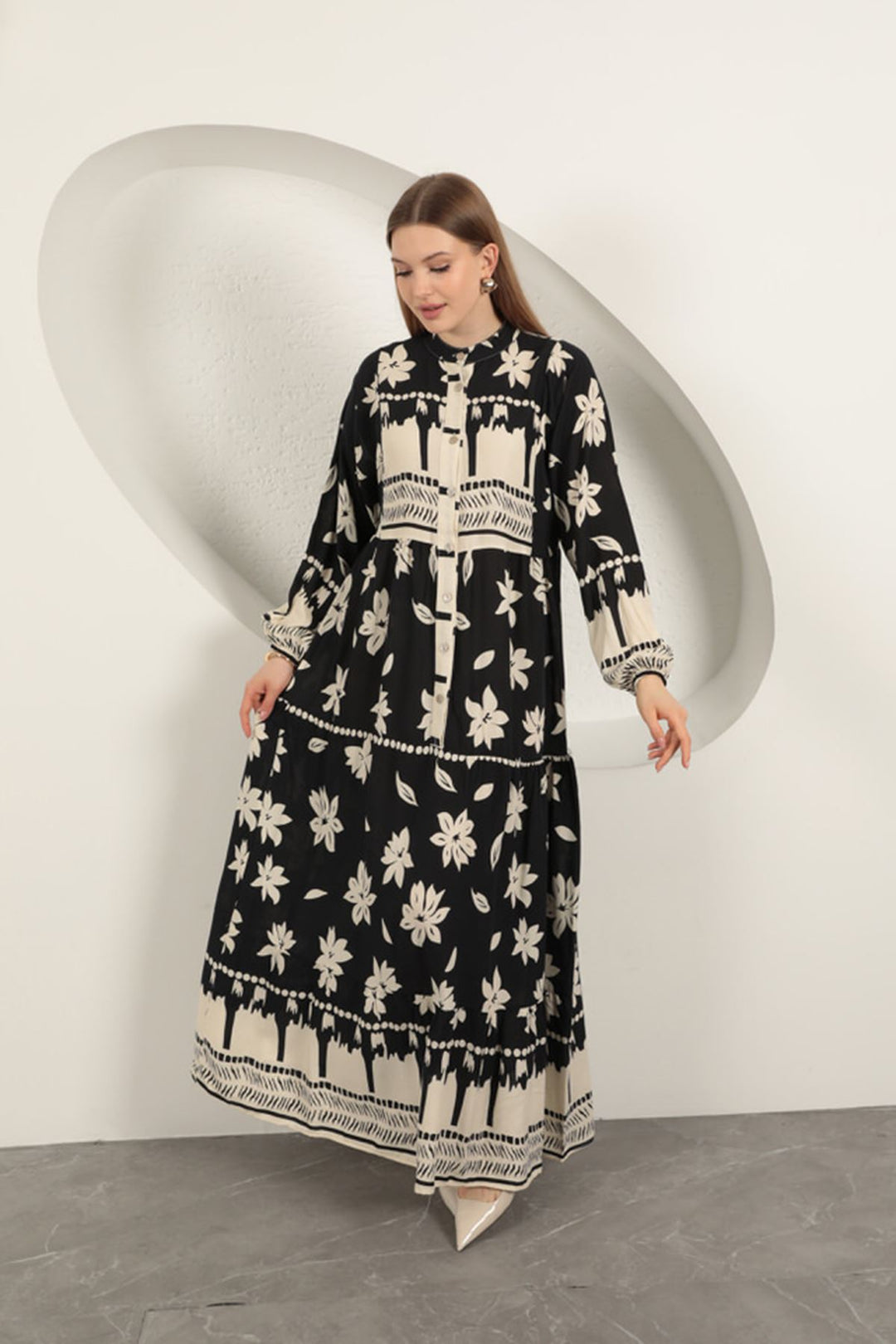 KKT Floral Pattern Women's Dress-Black - Hackensack